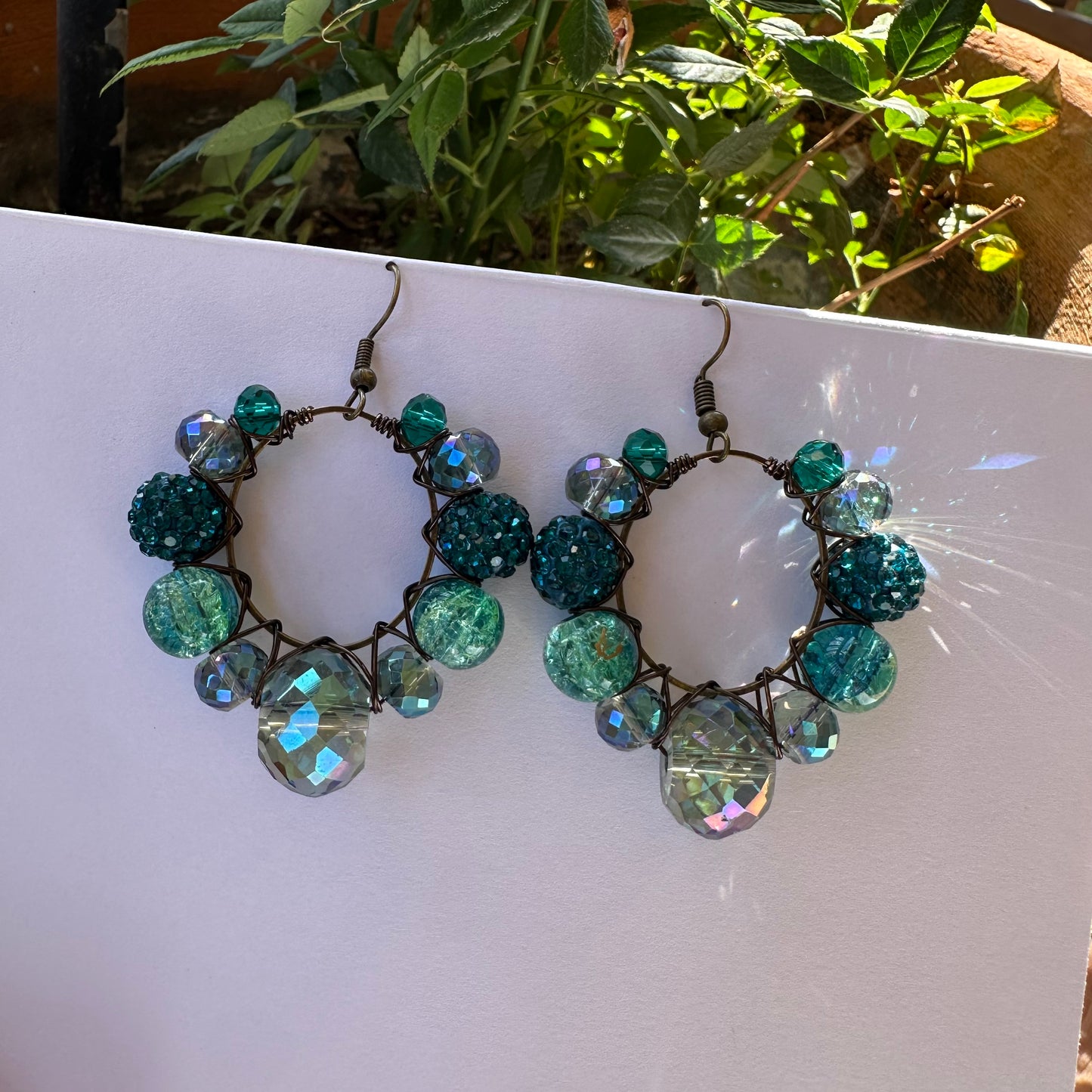 Mini Teal Sparkle Hoop Earrings