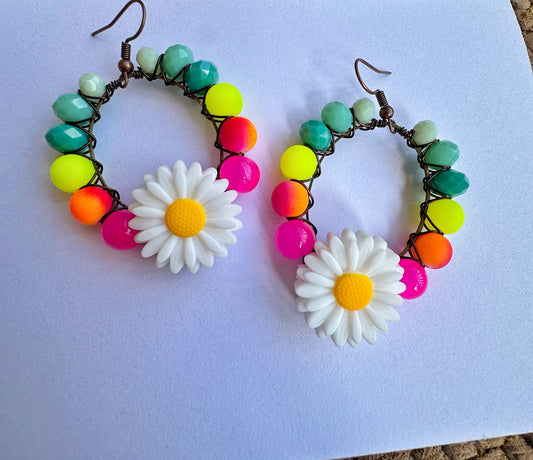 Medium Neon Daisy Pop Hoops