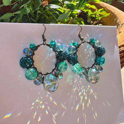 Mini Teal Sparkle Hoop Earrings