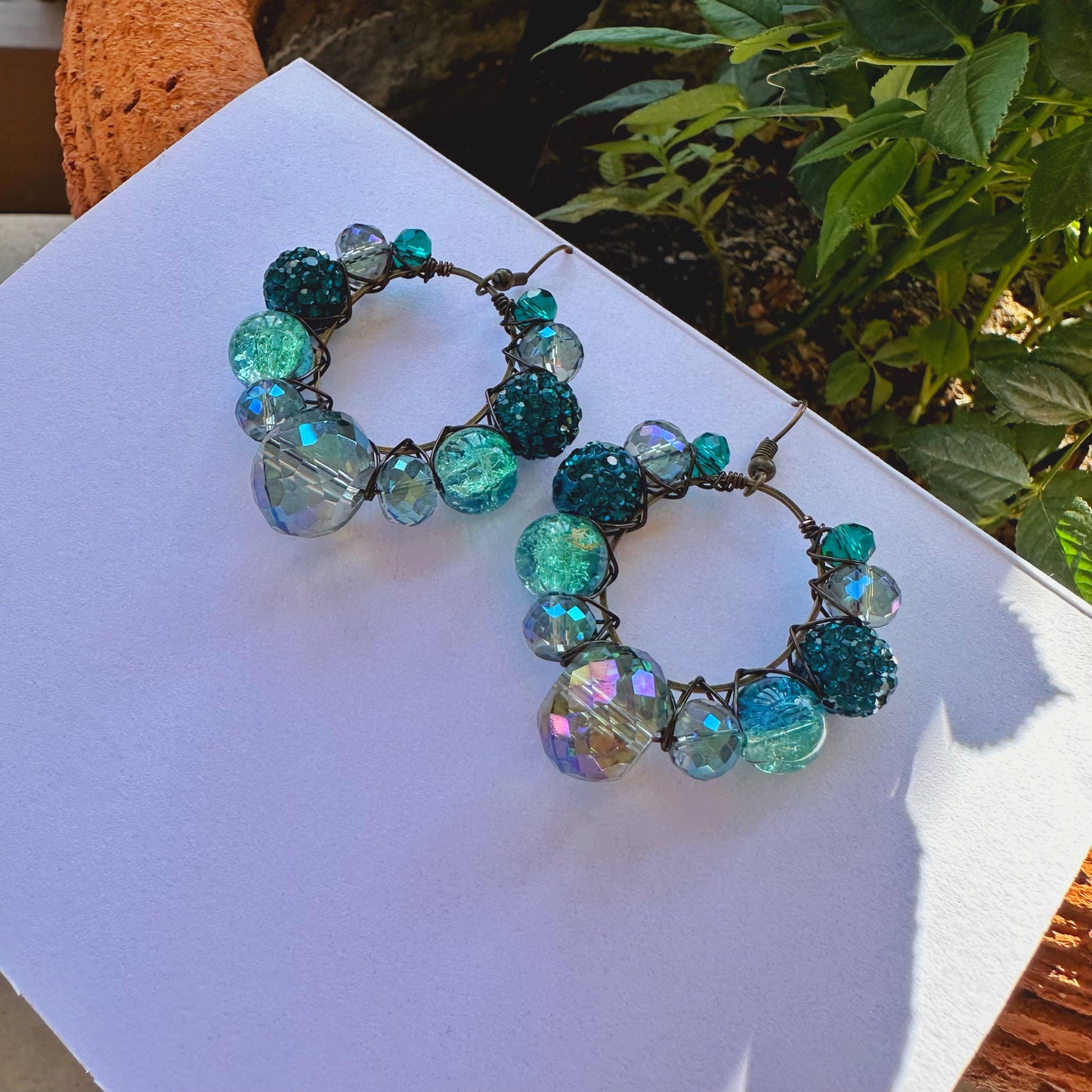 Mini Teal Sparkle Hoop Earrings