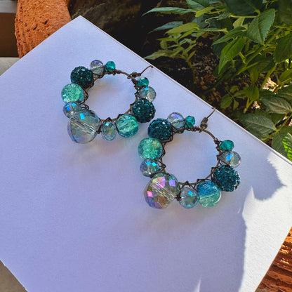 Mini Teal Sparkle Hoop Earrings